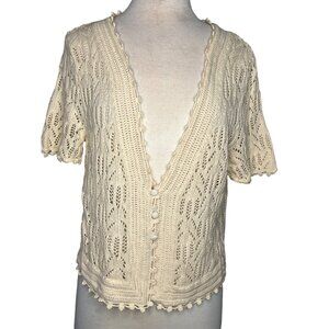 Valencia vintage cardigan ivory button front short sleeve V-neck knit size 14/16